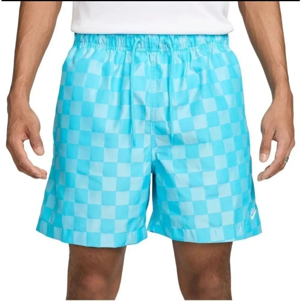 Nike Mens Club Flow Chorine Blue Checkered Shorts NWT Medium